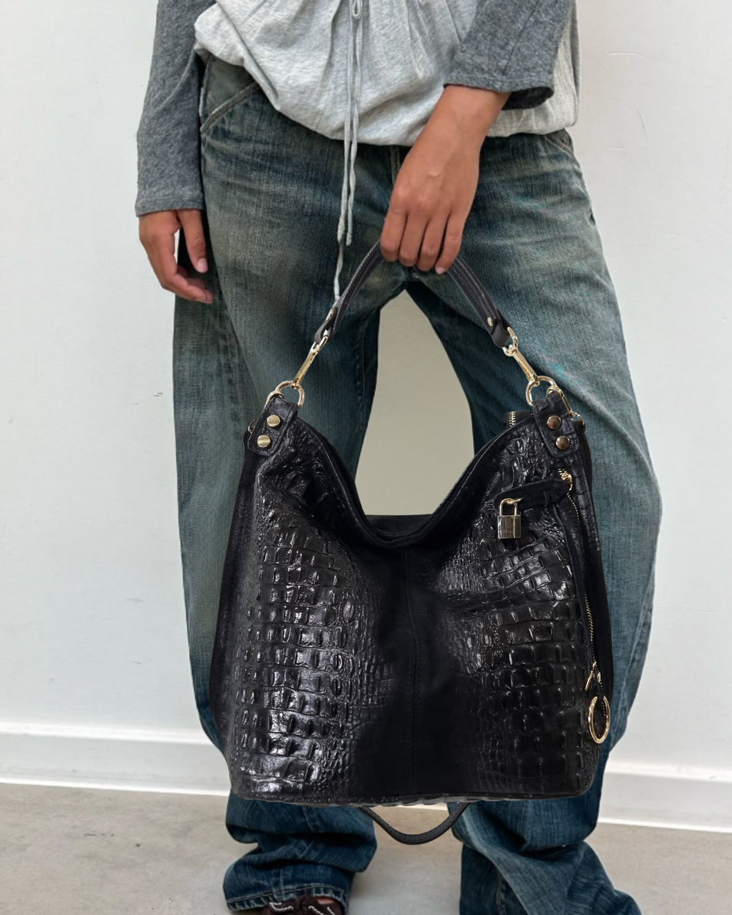 Toscana Stór Ítölsk Leðurtaska Noir