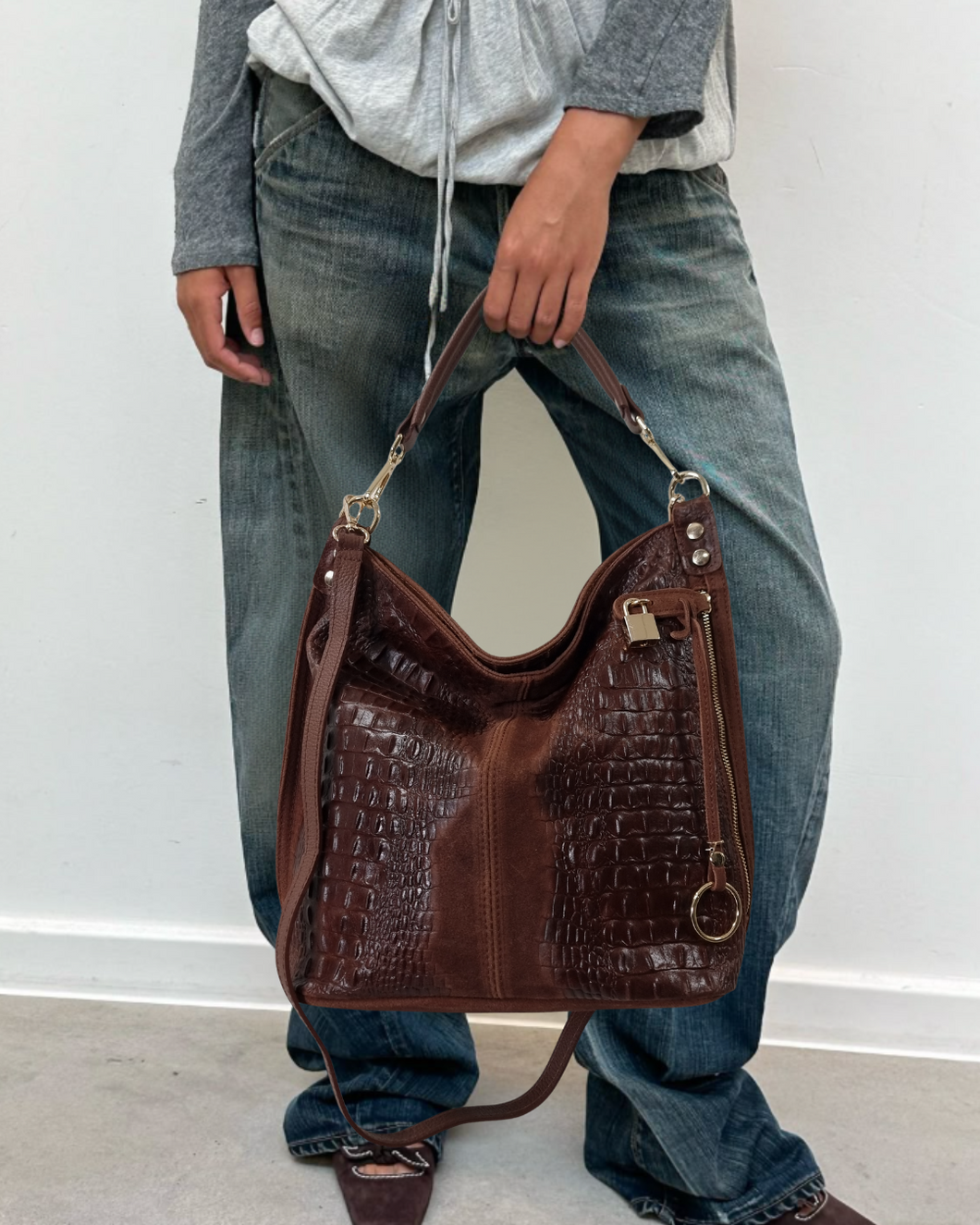 Toscana Stór Ítölsk Leðurtaska Cognac