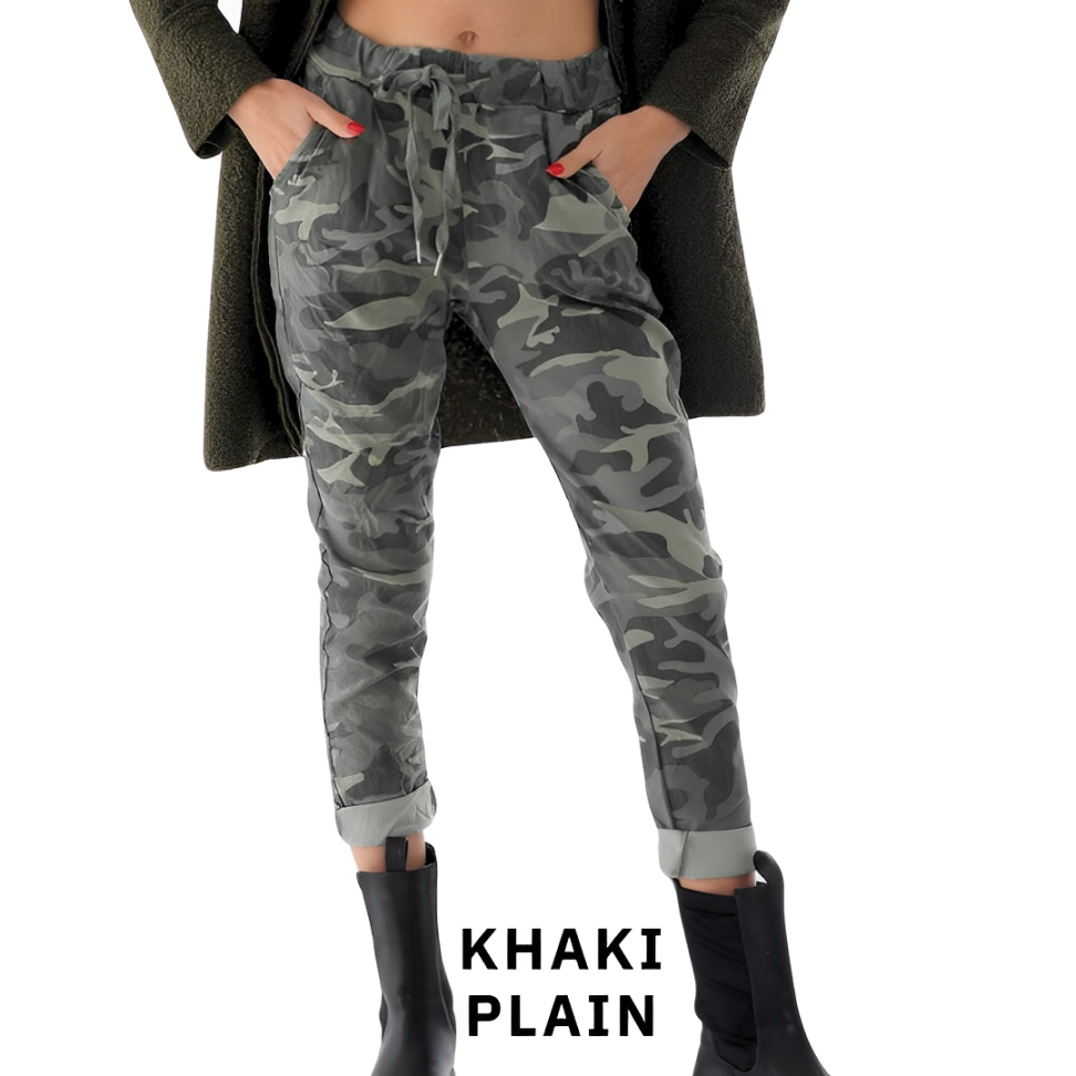 Ítalskar Plain Camo Buxur Bara til Stærð 2