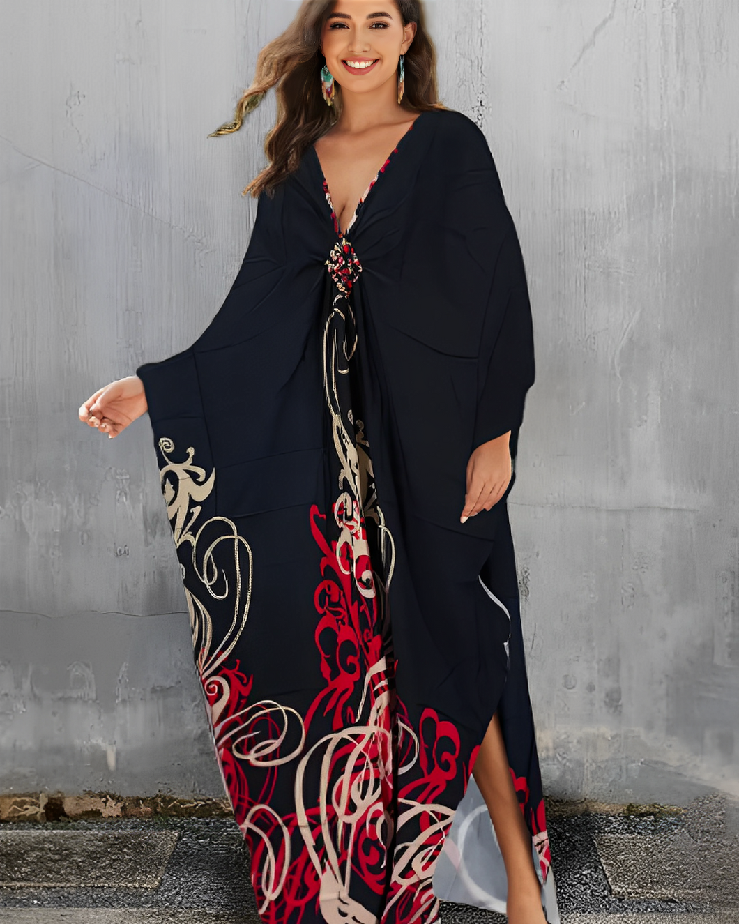 Red Pattern Kaftan Kjóll
