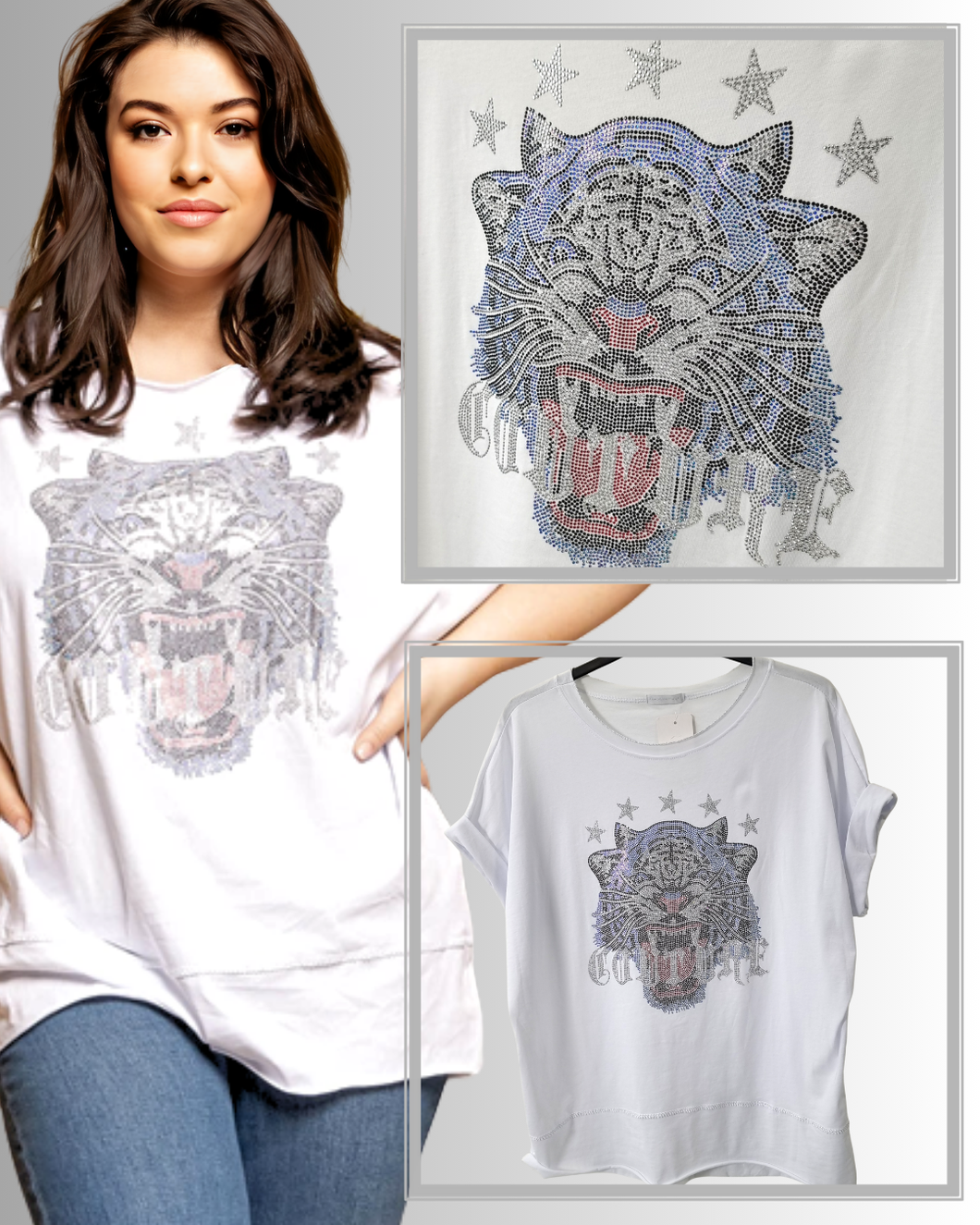 Tiger Rhinestone Bolur Ein Stærð EU 40-48