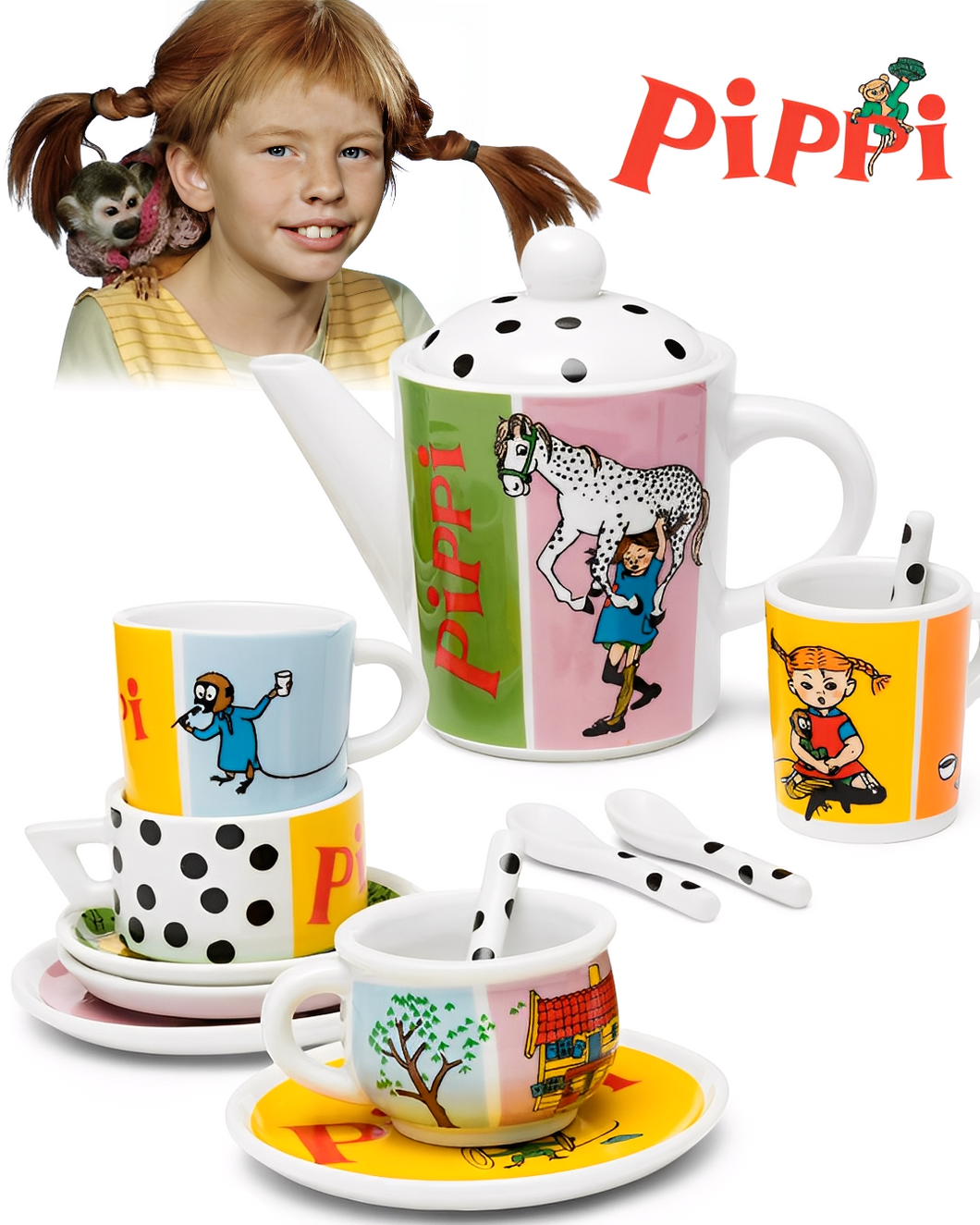 Lína Langsokkur Postulíns Kaffistell