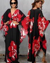 Load image into Gallery viewer, Red Flower Kaftan Kjóll
