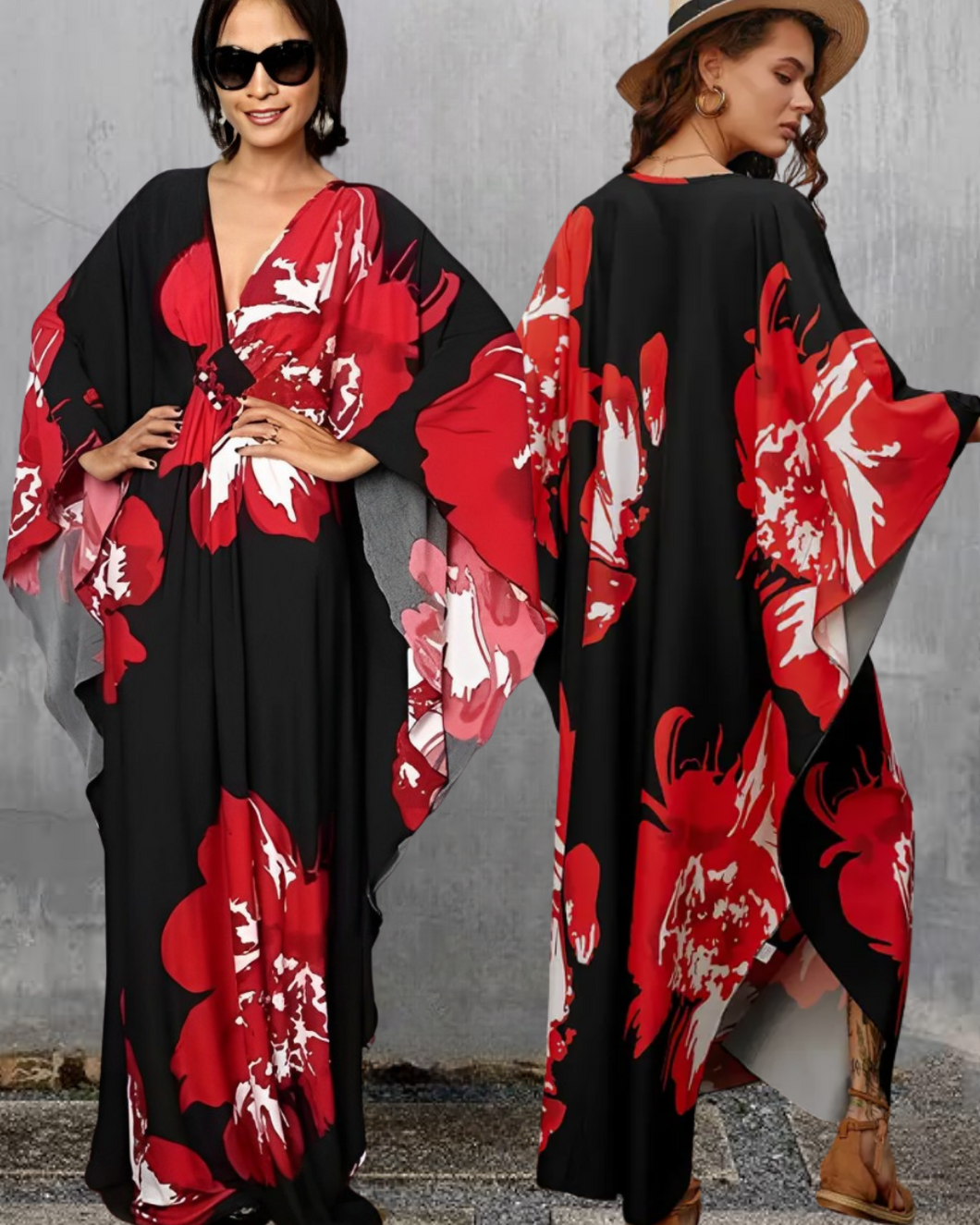 Red Flower Kaftan Kjóll