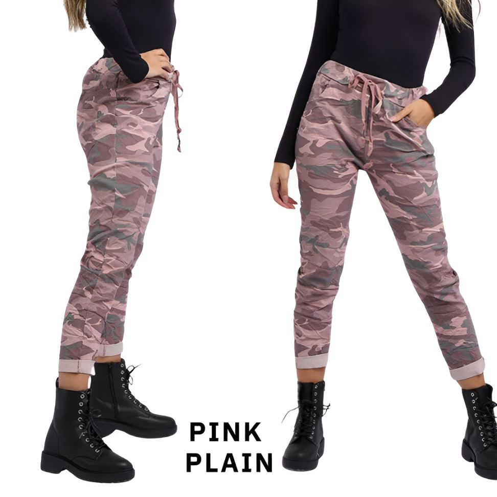 Ítalskar Plain Camouflage Buxur Stærðir 36-50
