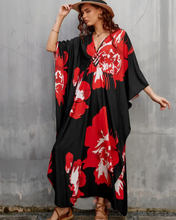 Load image into Gallery viewer, Red Flower Kaftan Kjóll
