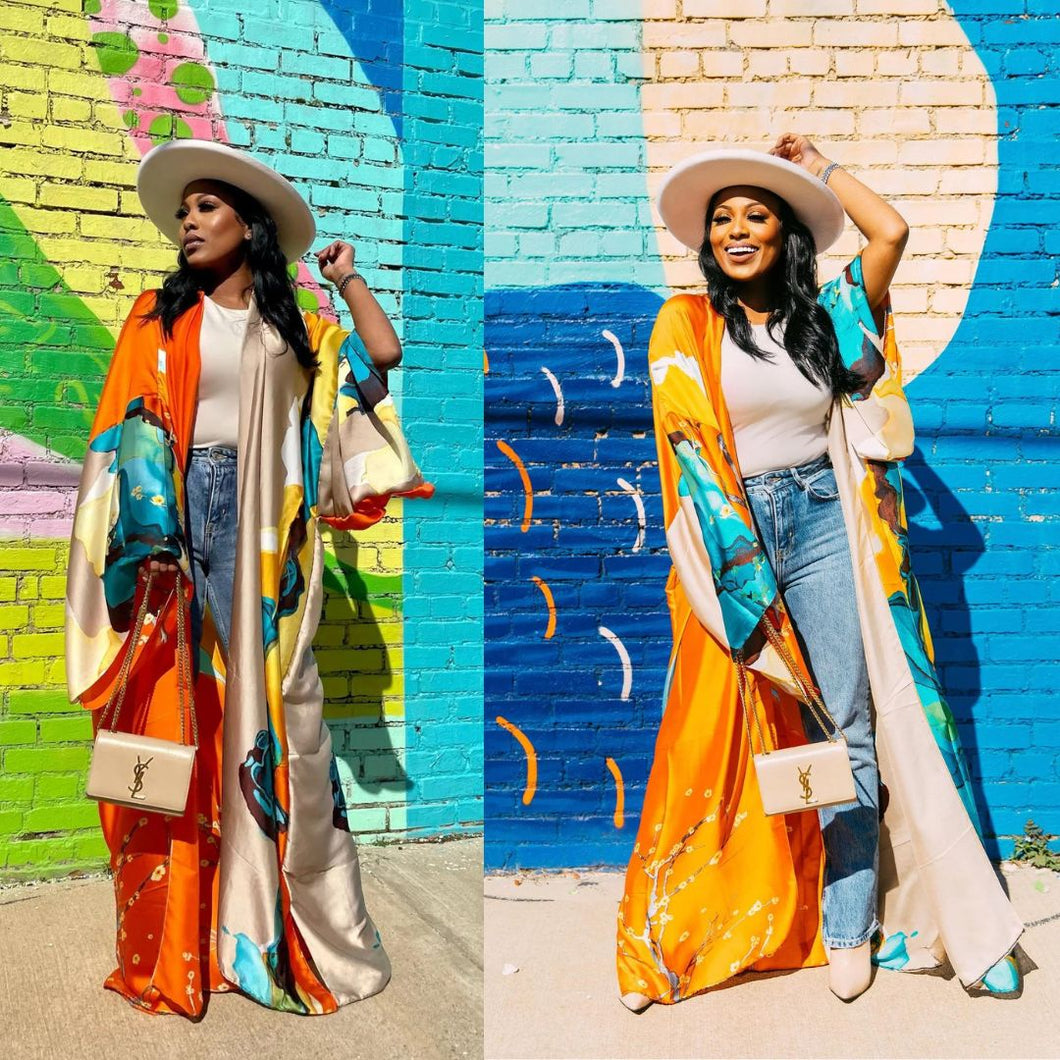 Satin Duster Kimono Japan Orange